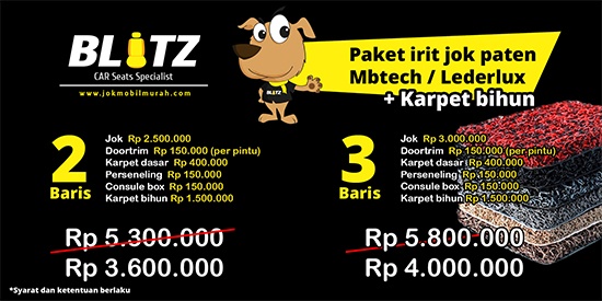 Promo jok paten mbtech, peredam automat, karpet comfort